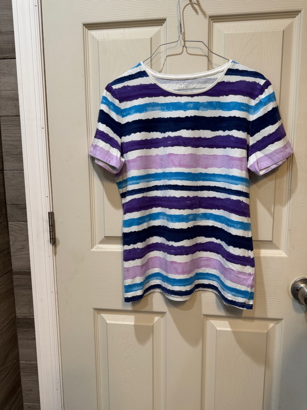 Talbots Short-Sleeve Striped Tee in Purple, Blue & White